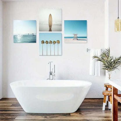 4pcs Sunshine,Sea And Sky Wall Art Canvas Framed