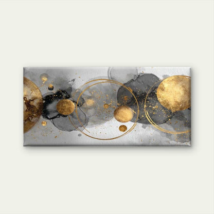 Abstract Gold Circles Wall Art Canvas Office Home Room Framed 120x60cm - Bella Home Decor