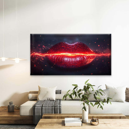 Electric Kiss Abstract Lips Wall Art Canvas Office Home Room Framed 120x60cm - Bella Home Decor