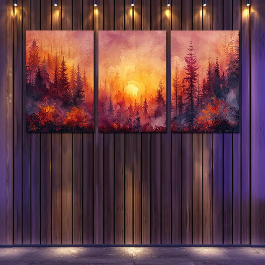 3pcs Landscape with Pine Trees and Foggy Hues Wall Art Set Canvas Framed 60x90cm - High Quality Print 100% Australian Made Wall Canvas Ready to Hang