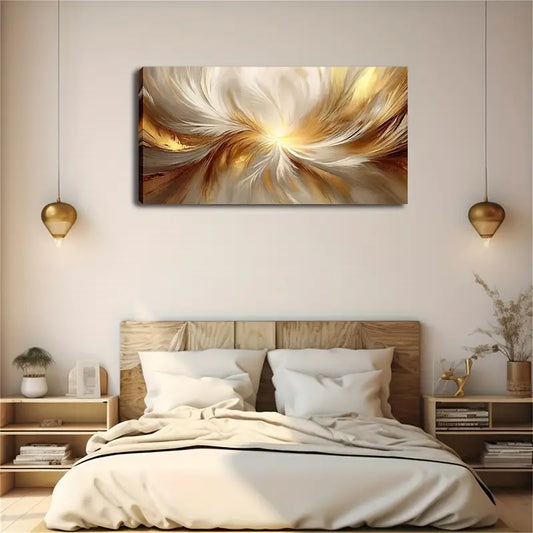 White & Golden Feather Wall Art Canvas Office Home Room Framed 120x60cm