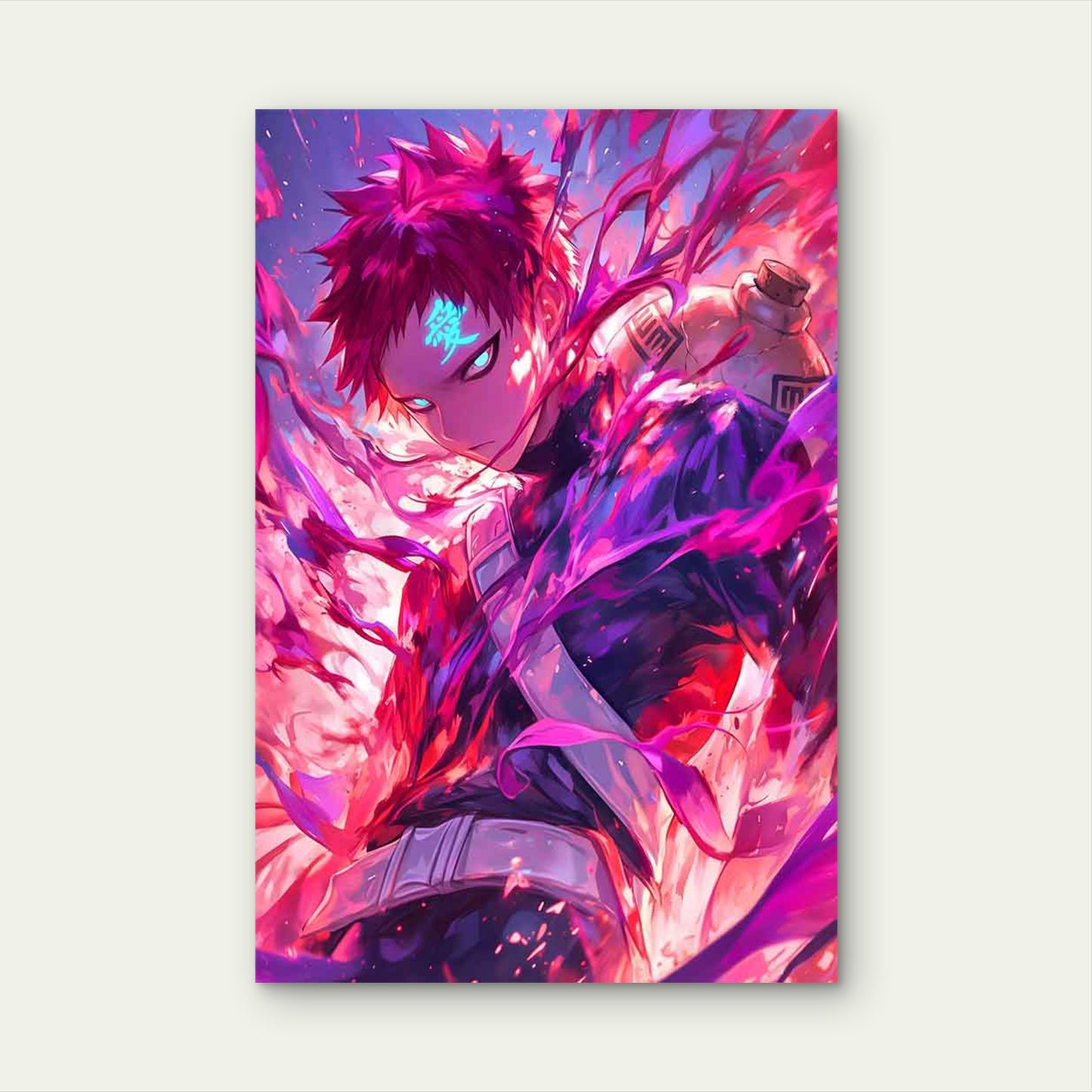 Pink Neon Sand Ninja Gourd Warrior 40x60cm Metal Print Ready to Hang