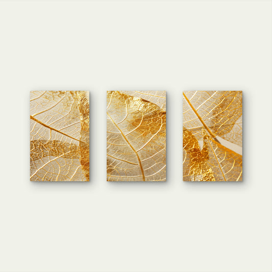 3pcs Gold Leaf Skeleton Veins Modern  Wall Art Set Canvas Framed 40x60cm - High Quality Print 100% Australian Made Wall Canvas Ready to Hang