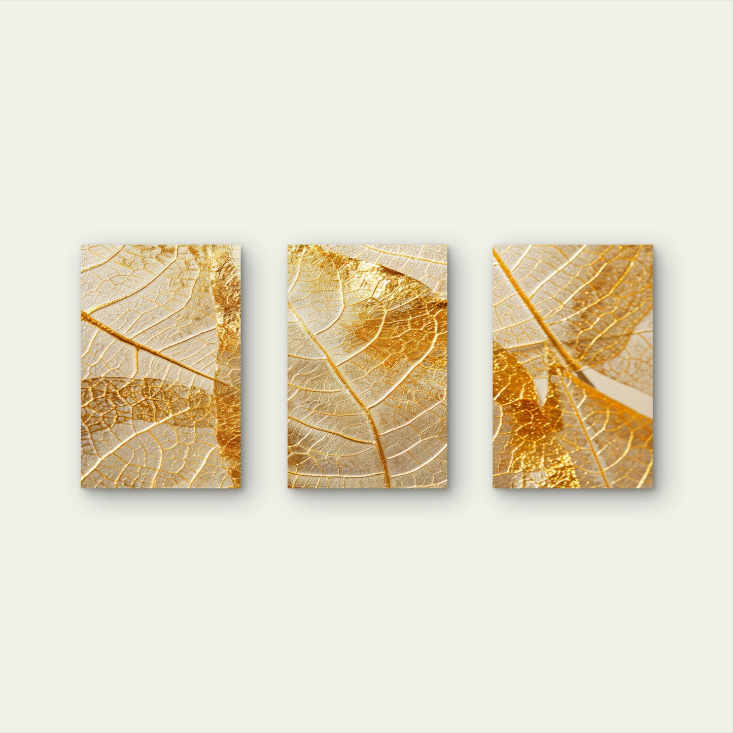 3pcs Gold Leaf Skeleton Veins Modern  Wall Art Set Canvas Framed 50x70cm - High Quality Print 100% Australian Made Wall Canvas Ready to Hang