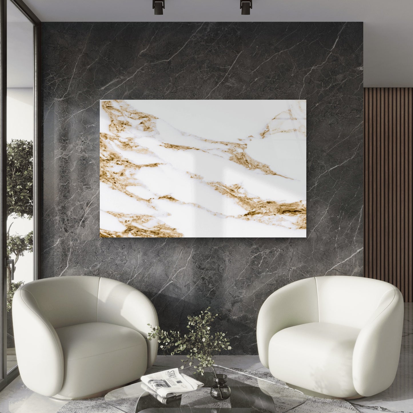 White Calacatta Marble Tempered Glass Printing Wall Art Australian Made Quality