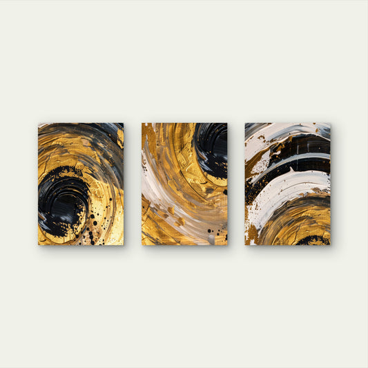 3pcs Modern Golden Swirl Pattern Wall Art Set Canvas Framed 60x90cm - High Quality Print 100% Australian Made Wall Canvas Ready to Hang
