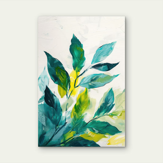 Green Teal Leaves Abstract Botanical 40x60cm Metal Print Ready to Hang