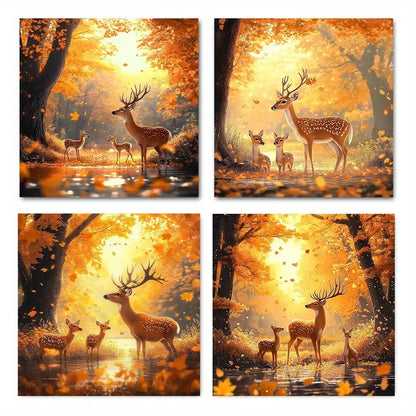 4pcs  Deer Fores Elegant Modern  FG  Wall Art Canvas Framed