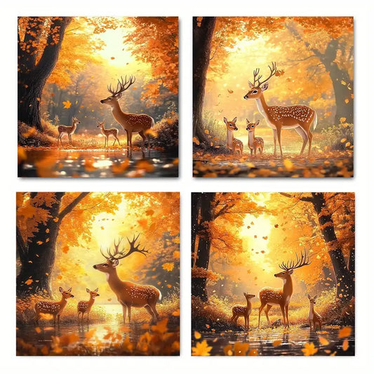 4pcs  Deer Fores Elegant Modern  FG  Wall Art Canvas Framed