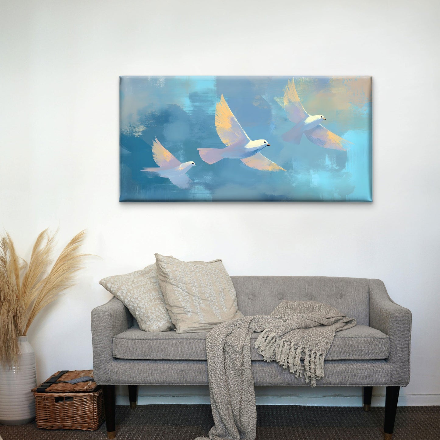 Three Doves Golden Wings Wall Art Canvas Office Home Room Framed 120x60cm