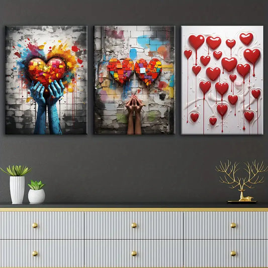 3pcs Heart & Star Design Metal Print Ready to Hang Art