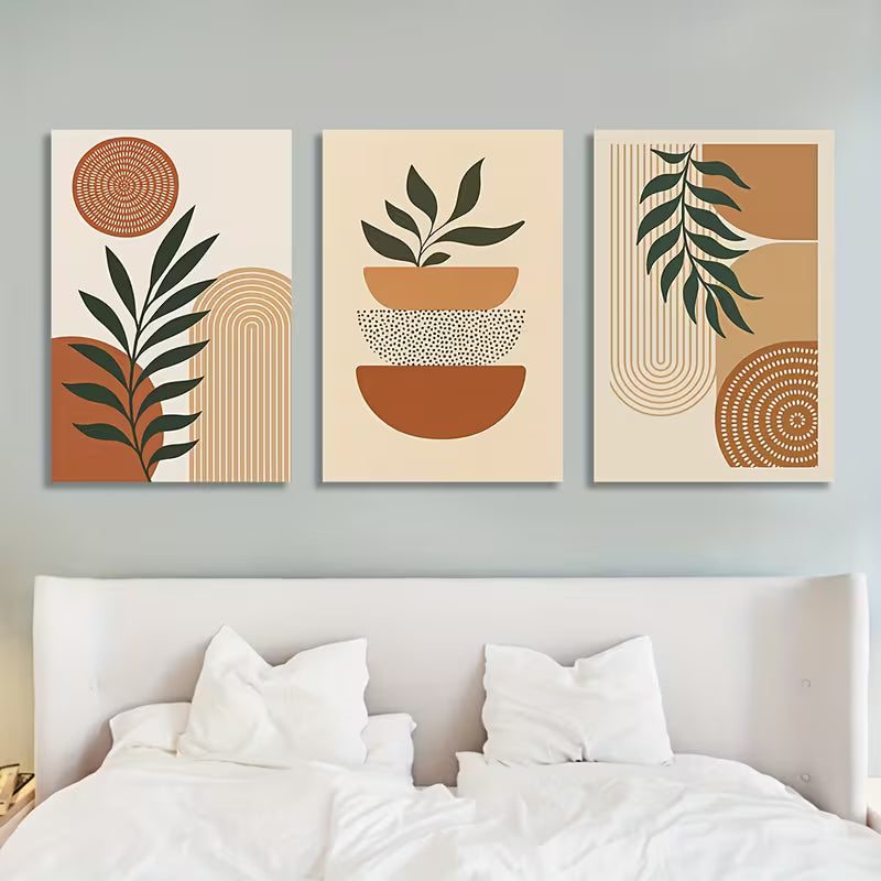 3pcs Abstract Plant Natural Geometric Shapes Wall Art Set Canvas Framed 40x60cm - High Quality Print 100% Australian Made Wall Canvas Ready to Hang - Bella Home Decor