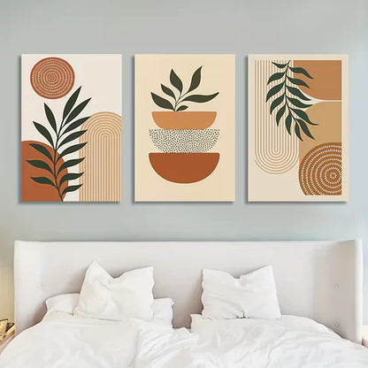 3pcs Abstract Plant Natural Geometric Shapes Wall Art Set Canvas Framed 50x70cm - High Quality Print 100% Australian Made Wall Canvas Ready to Hang - Bella Home Decor