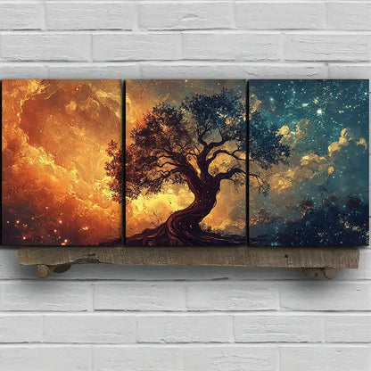 3pcs Tree Of Life Design In Warm & Cool Tones Metal Print Ready to Hang Art