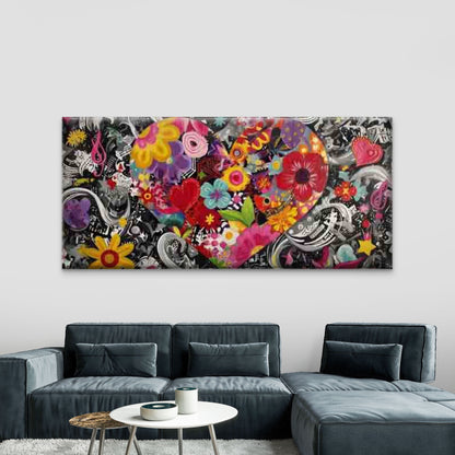 Abstract Floral with Flower Wall Art Canvas Office Home Room Framed 120x60cm