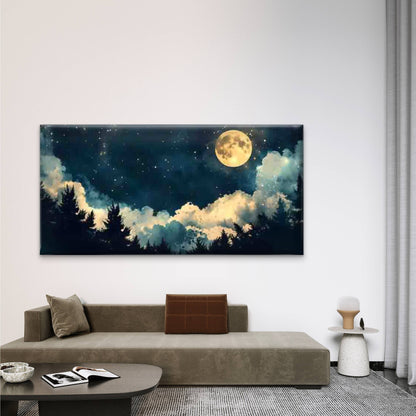 Night Sky Moon & Clouds Wall Art Canvas Office Home Room Framed 120x60cm