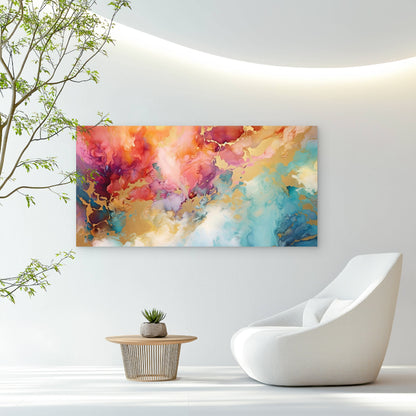 Vibrant Nebula Gilded Mist Wall Art Canvas Office Home Room Framed 120x60cm