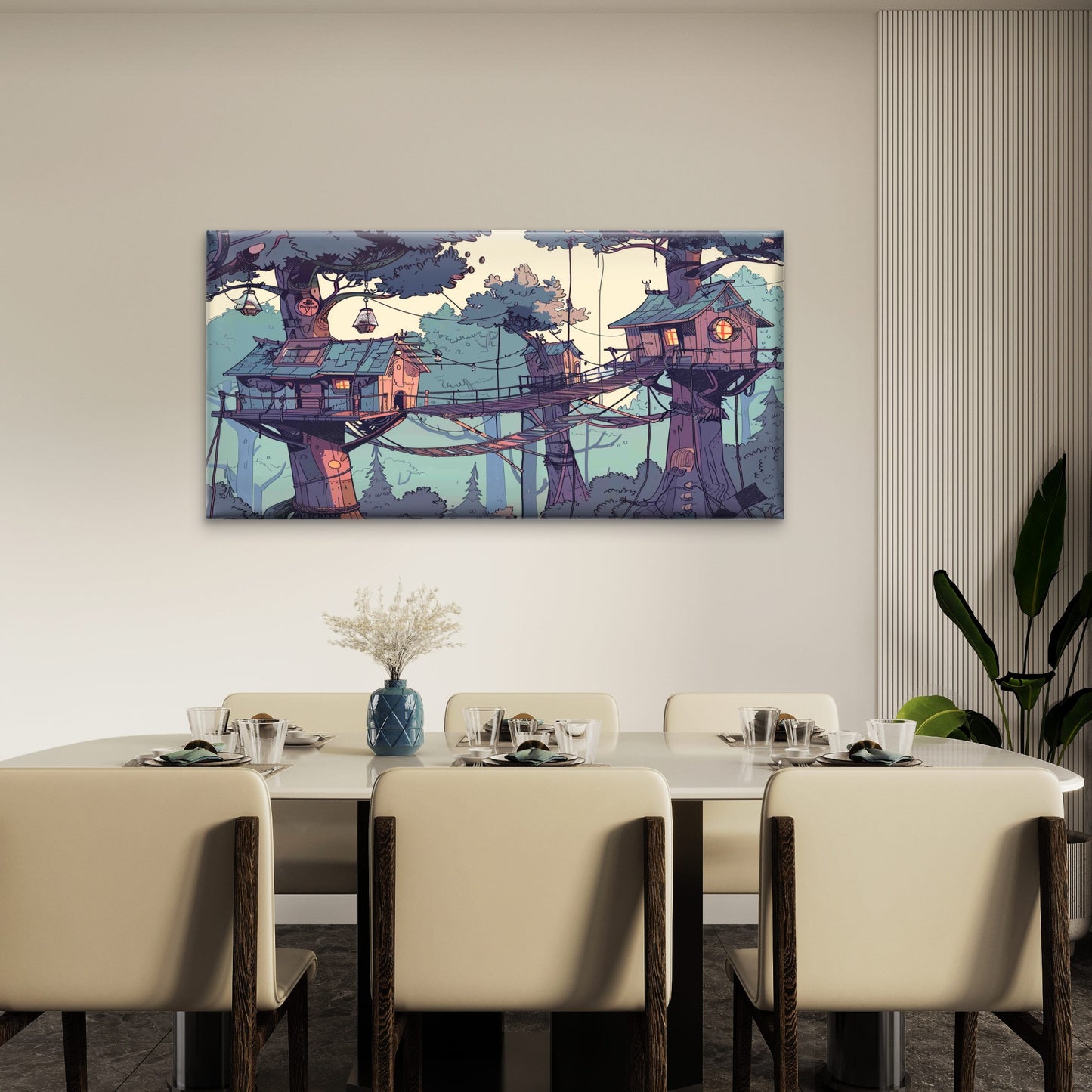 Jungle Landscape Cartoon Wall Art Canvas Office Home Room Framed 120x60cm
