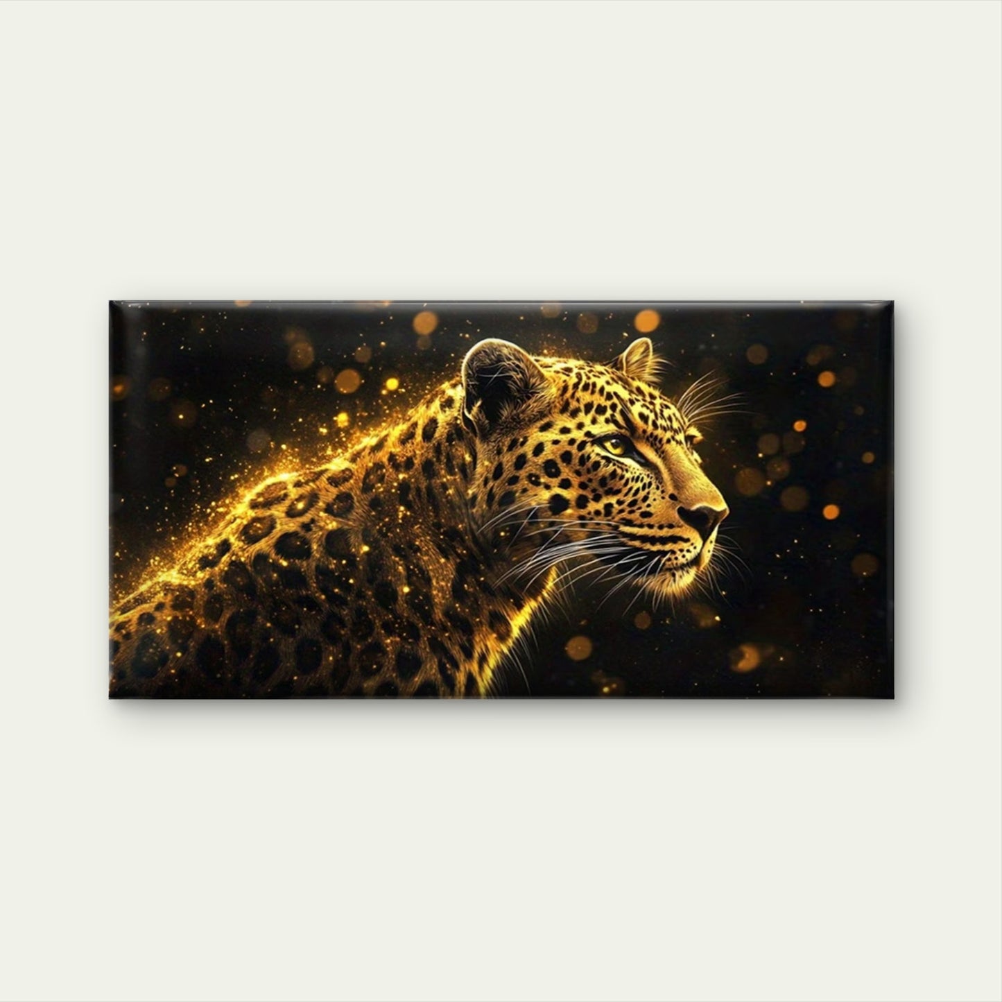Golden Leopard Illuminated Wall Art Canvas Office Home Room Framed 120x60cm