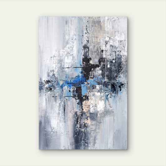 Modern Blue Black White Abstract 40x60cm Metal Print Ready to Hang