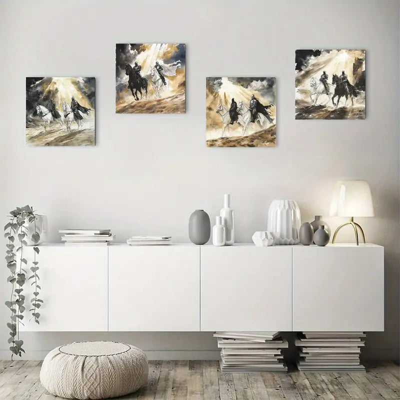 4pcs Light And Dark Rival Wall Art Canvas Framed