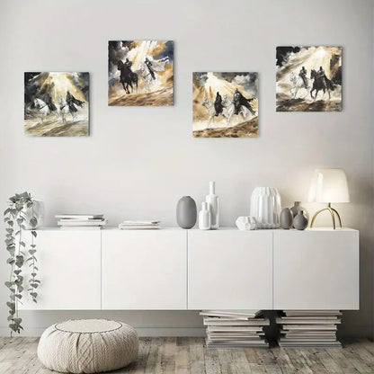 4pcs Light And Dark Rival Wall Art Canvas Framed