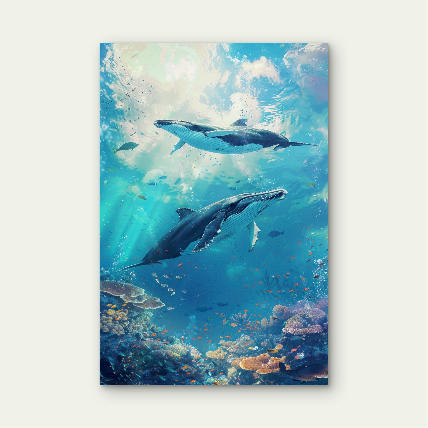 Watercolor Whale Illustration 40x60cm Metal Print Ready to Hang