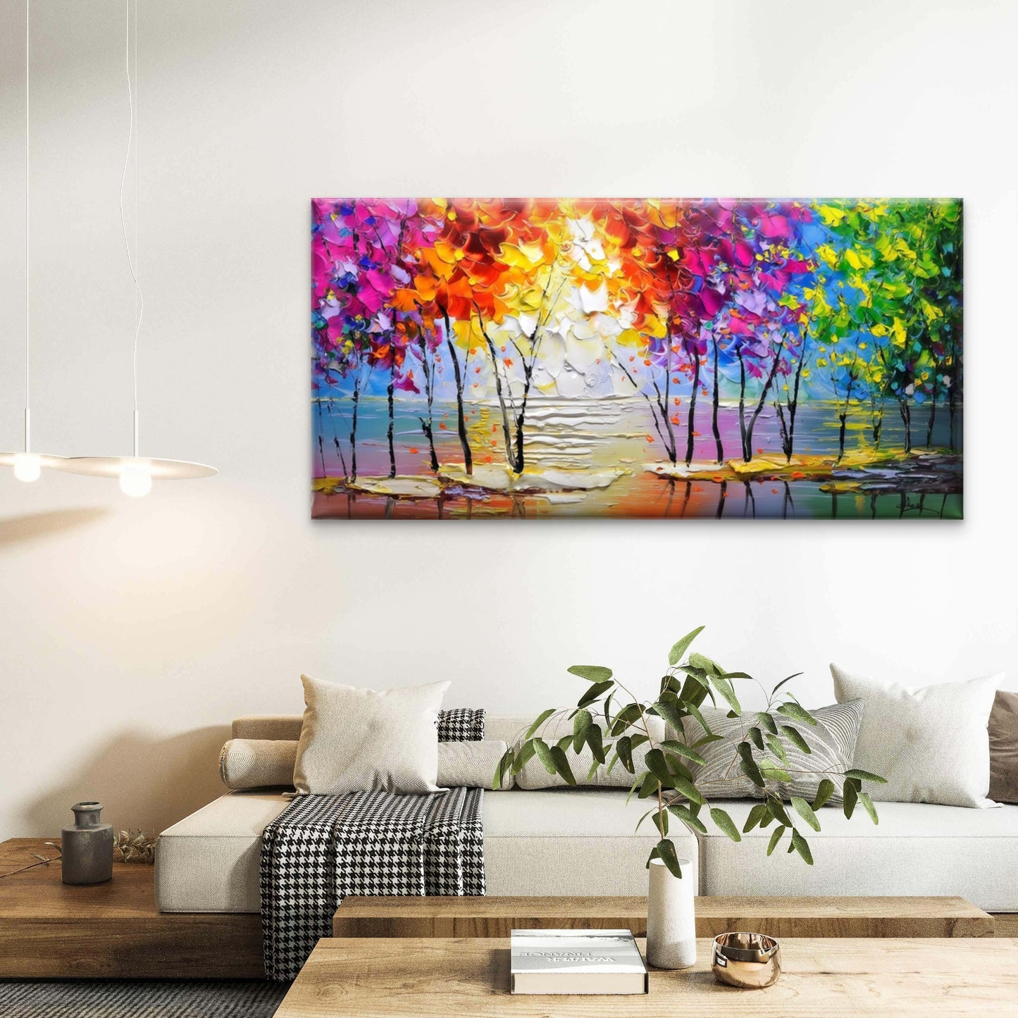 Modern Abstract Lake Sunset Wall Art Canvas Office Home Room Framed 120x60cm