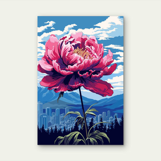 Vibrant Peony Rising Above the Mountains 40x60cm Metal Print Ready to Hang