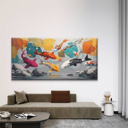 Serene Pond, Exotic Koi Fish Wall Art Canvas Office Home Room Framed 120x60cm