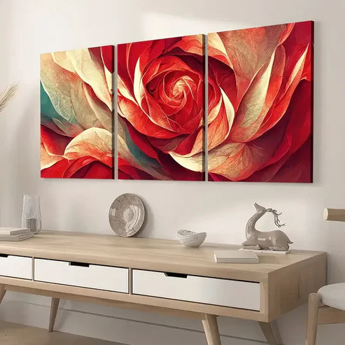 3pcs Modern Style Red Floral Landscape Art Reddish Wall Art Set Canvas Unframed - High Quality Print 100% Australian Made Wall Canvas