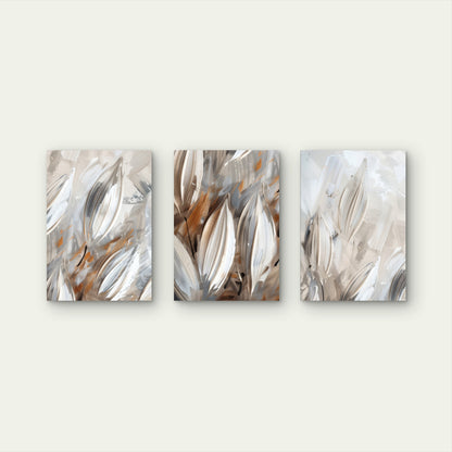3pcs Beige Brown Abstract Leaves Modern  Wall Art Set Canvas Framed 40x60cm - High Quality Print 100% Australian Made Wall Canvas Ready to Hang