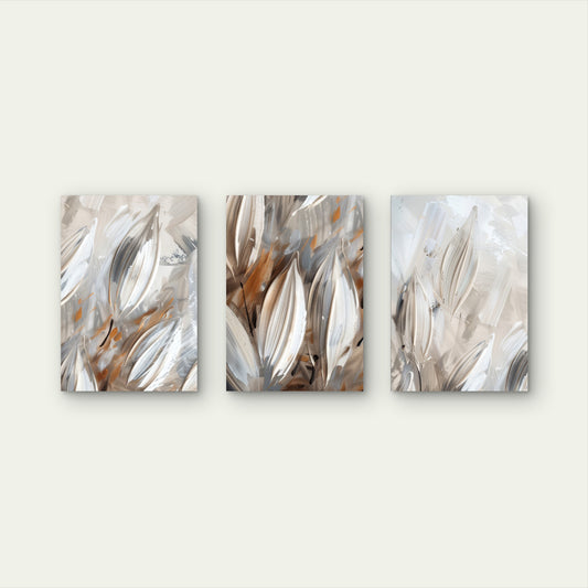 3pcs Beige Brown Abstract Leaves Modern  Metal Print Ready to Hang Art