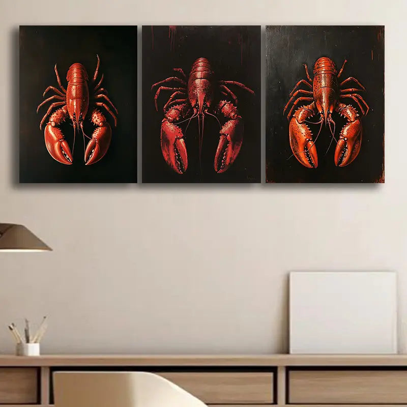 3pcs A Red Lobster Metal Print Ready to Hang Art - Bella Home Decor