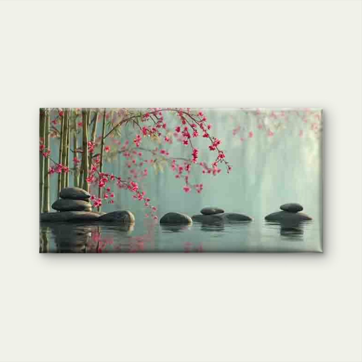 Pebbles & Cherry Blossoms Wall Art Canvas Office Home Room Framed 120x60cm - Bella Home Decor