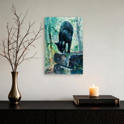 Black Cat on a Stone Wall in a Natural Setting 60x90cm Metal Print Ready to Hang