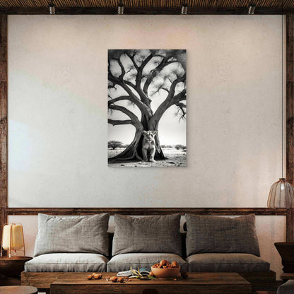 Monochrome Portrait Wild Lion Its Natural Habitat 40x60cm Metal Print Ready to Hang