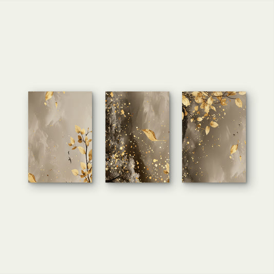 3pcs Modern Abstract Gold Leaf Floral Wall Art Set Canvas Framed 50x70cm - High Quality Print 100% Australian Made Wall Canvas Ready to Hang