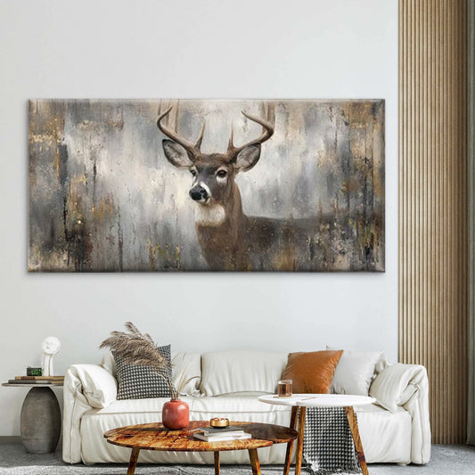 Rustic Deer with Antlers, Modern Farmhouse Decor Wall Art Canvas Office Home Room Framed 120x60cm