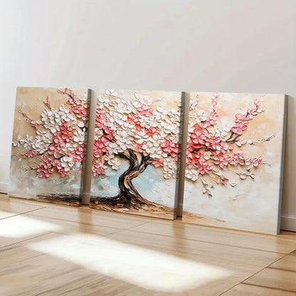 3pcs Vibrant Pink and White Flowers, Nature Scene Wall Art Set Canvas Unframed - High Quality Print 100% Australian Made Wall Canvas