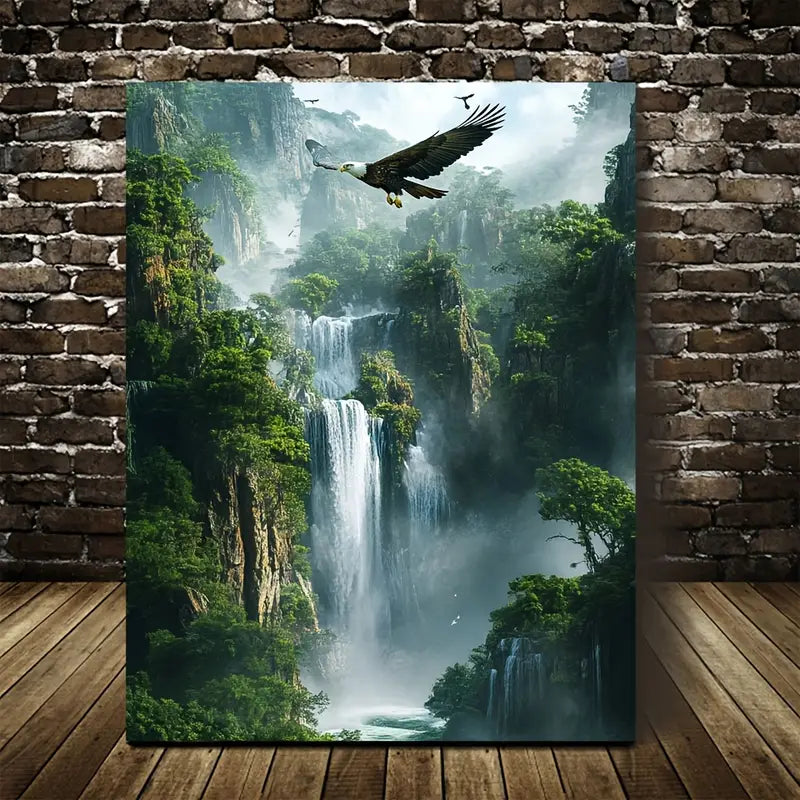Majestic Eagle & Crystal Clear Waterfall 40x60cm Metal Print Ready to Hang - Bella Home Decor