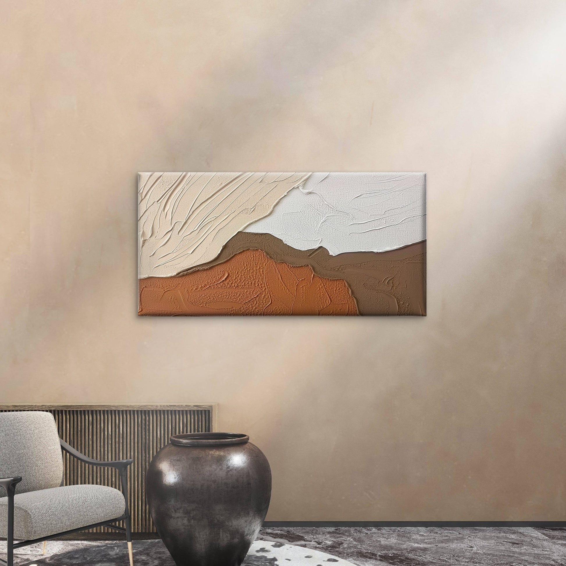 Minimalist Textured Boho Earth Wall Art Canvas Office Home Room Framed 120x60cm