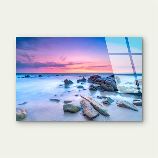 Rocky Beach Ocean Coast View Glass Printing Wall Art Australian Made Quality