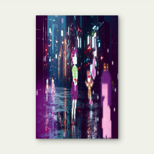 Neon Pixel City 60x90cm Metal Print Ready to Hang
