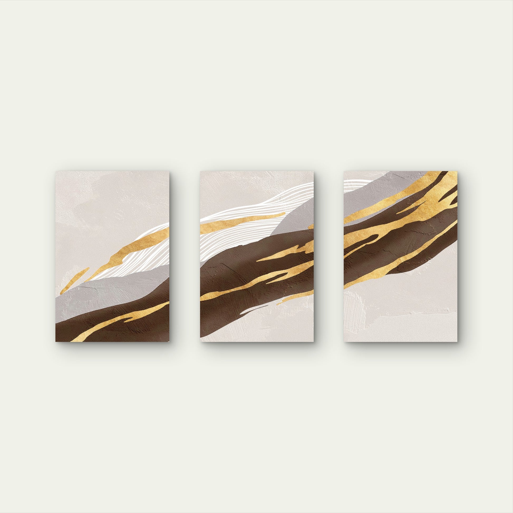 3pcs Modern Gold Brown Grey Abstract Painting Wall Art Set Canvas Framed 40x60cm - High Quality Print 100% Australian Made Wall Canvas Ready to Hang