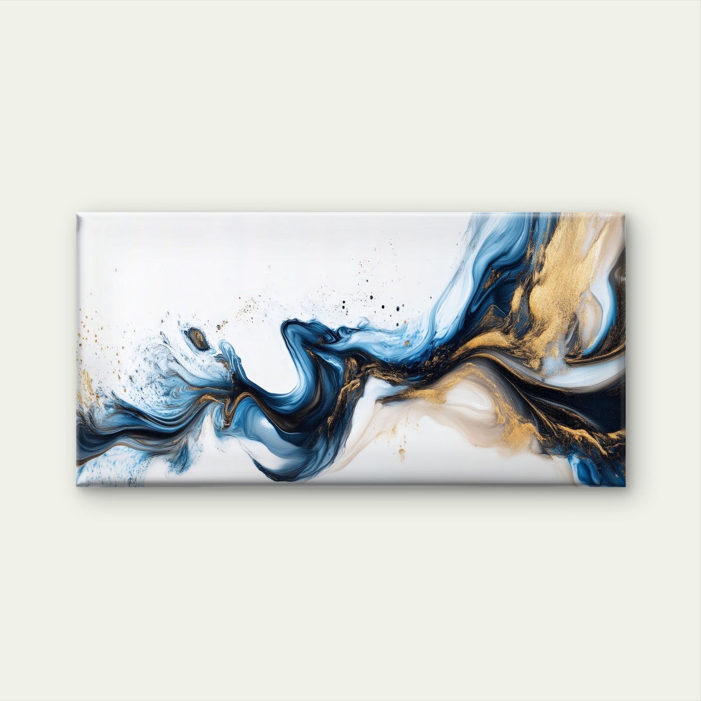 Abstract Blue Gold Swirl Wall Art Canvas Office Home Room Framed 120x60cm