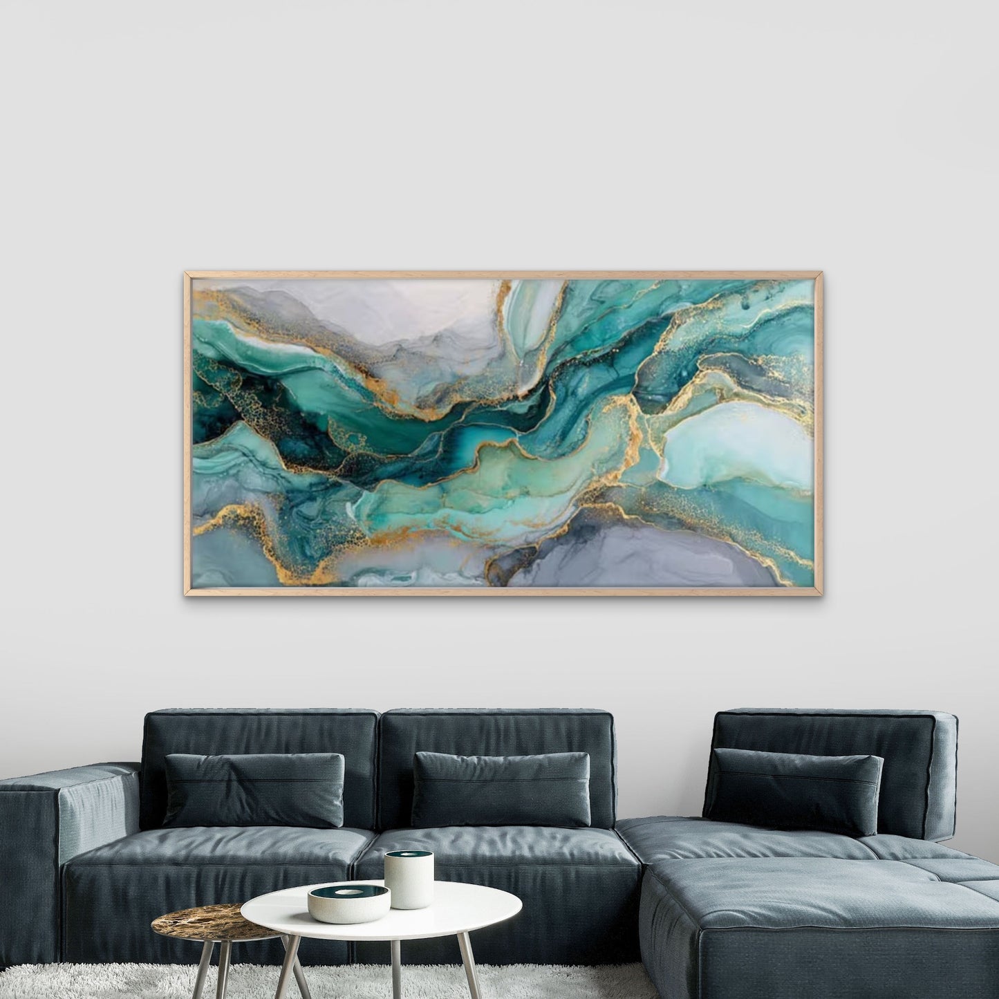 Teal Green Golden Marble Wall Art Canvas Office Home Room Framed 120x60cm