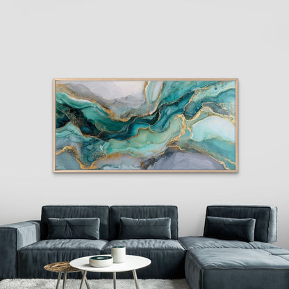 Teal Green Golden Marble Wall Art Canvas Office Home Room Framed 120x60cm
