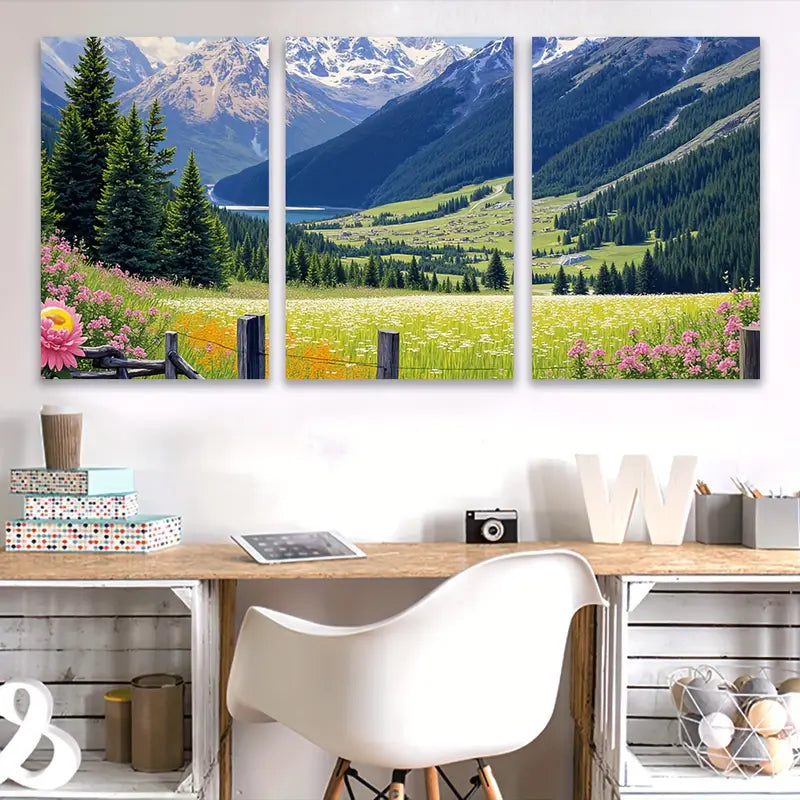 3pcs Scenic Mountain Lake Landscape Poster Wall Art Set Canvas Framed 50x70cm - High Quality Print 100% Australian Made Wall Canvas Ready to Hang