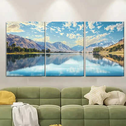 3pcs Lake Mirror Reflection Mountain Water Wall Art Set Canvas Framed 50x70cm - High Quality Print 100% Australian Made Wall Canvas Ready to Hang